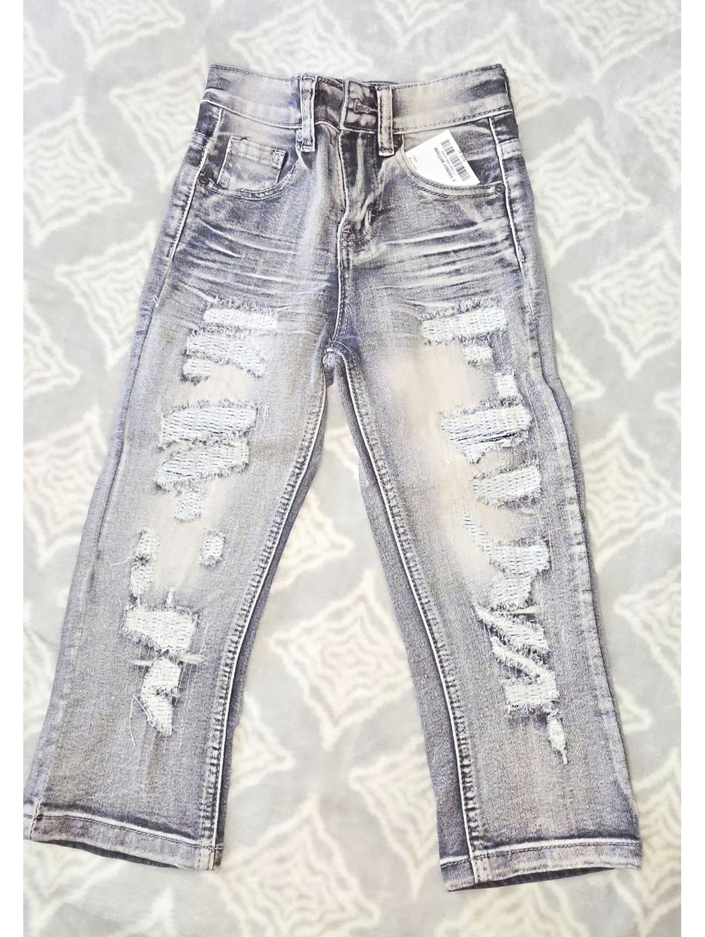 GS115 Boys 4T Gray Solid Straight Fit Stretch Distressed Denim Jeans